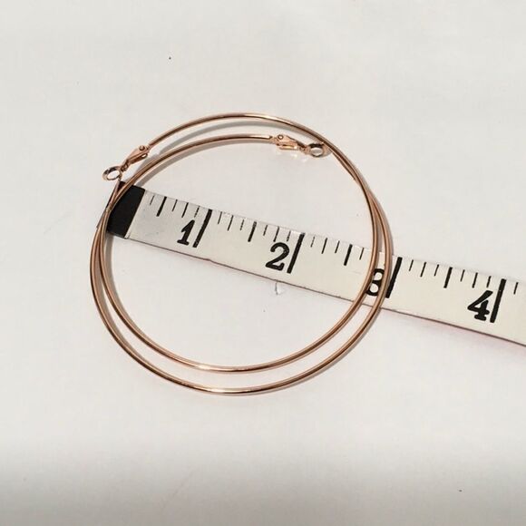 24KT Rose gold plated 3” hoop earrings. NWT - Picture 7 of 8